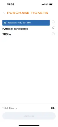 Orbi ticket purchase view showing availability and pricing.