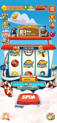 Coinmaster profile at peak with over 103 million spins remaining.