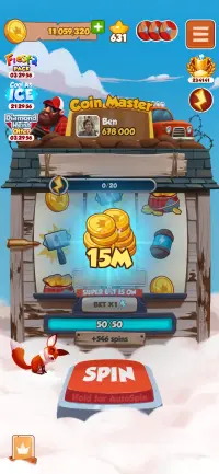 Coinmaster account screenshot with early progress at 631 stars.